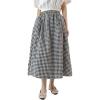 imagechouyatou Womens Casual Elastic Waist Plaid Skirt Gingham Swing Pleated Midi Long Skirt with PocketsBlack