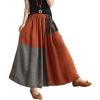 imagechouyatou Womens Color Block Plaid Patchwork Skirt Elastic Waist Pleated Cotton Linen Long Skirt with PocketsRed