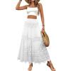 imagechouyatou Womens Floral Embroidered Knit Skirt Lace Crochet Eyelet Elastic Waist Flared Maxi Long SkirtWhite