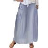 imagechouyatou Womens Vertical Striped High Waist Maxi Skirt Vintage Floral Cotton Long Skirt with PocketsNavy