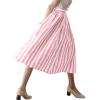imagechouyatou Womens Vertical Striped Pleated Skirt Casual Elastic Waist A Line Swing Midi Long Skirt with PocketsRed