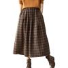 imagechouyatou Womens Vintage Plaid Pleated Wool Skirt Elastic Waist ALine Midi Long Swing Skirt with PocketsBrown