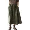 imagechouyatou Womens Vintage Plaid Pleated Wool Skirt Elastic Waist ALine Midi Long Swing Skirt with PocketsGreen