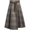 imagechouyatou Womens Vintage Plaid Wool Blend Midi Skirt Houndstooth A Line Wool Long Skirt with BeltBrown