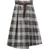 imagechouyatou Womens Vintage Plaid Wool Blend Midi Skirt Houndstooth A Line Wool Long Skirt with BeltGray White