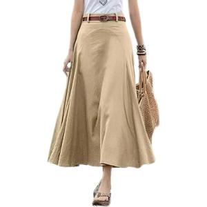 imagechouyatou Womens High Waisted ALine Midi Skirt Vintage Work Cargo Skirt Long Skater SkirtKhaki