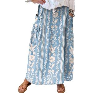 imagechouyatou Womens Vertical Striped High Waist Maxi Skirt Vintage Floral Cotton Long Skirt with PocketsFlower