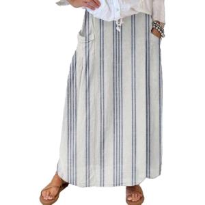 imagechouyatou Womens Vertical Striped High Waist Maxi Skirt Vintage Floral Cotton Long Skirt with PocketsPin Striped