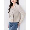 imagechouyatou Womens Business Casual Crop Wool Coat Double Breasted Dressy Short Blazer Jacket Pea CoatBeige