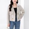 imagechouyatou Womens Business Casual Crop Wool Coat Double Breasted Dressy Short Blazer Jacket Pea CoatBeige