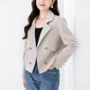 imagechouyatou Womens Business Casual Crop Wool Coat Double Breasted Dressy Short Blazer Jacket Pea CoatBeige