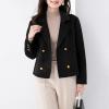 imagechouyatou Womens Business Casual Crop Wool Coat Double Breasted Dressy Short Blazer Jacket Pea CoatBlack