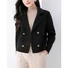 imagechouyatou Womens Business Casual Crop Wool Coat Double Breasted Dressy Short Blazer Jacket Pea CoatBlack