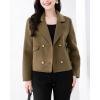 imagechouyatou Womens Business Casual Crop Wool Coat Double Breasted Dressy Short Blazer Jacket Pea CoatGreen