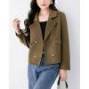 imagechouyatou Womens Business Casual Crop Wool Coat Double Breasted Dressy Short Blazer Jacket Pea CoatGreen