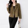 imagechouyatou Womens Business Casual Crop Wool Coat Double Breasted Dressy Short Blazer Jacket Pea CoatGreen