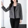 imagechouyatou Womens Business Casual Crop Wool Coat Double Breasted Dressy Short Blazer Jacket Pea CoatGrey
