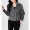 imagechouyatou Womens Business Casual Crop Wool Coat Double Breasted Dressy Short Blazer Jacket Pea CoatGrey
