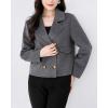 imagechouyatou Womens Business Casual Crop Wool Coat Double Breasted Dressy Short Blazer Jacket Pea CoatGrey