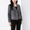 imagechouyatou Womens Business Casual Crop Wool Coat Double Breasted Dressy Short Blazer Jacket Pea CoatGrey