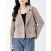 imagechouyatou Womens Business Casual Crop Wool Coat Double Breasted Dressy Short Blazer Jacket Pea CoatOatmeal