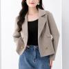 imagechouyatou Womens Business Casual Crop Wool Coat Double Breasted Dressy Short Blazer Jacket Pea CoatOatmeal
