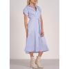 imagechouyatou Womens Casual Striped Button Down Shirt Dress Cuffed Sleeve Swing Flowy Midi Long Tunic Dress with BeltBlue