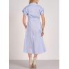 imagechouyatou Womens Casual Striped Button Down Shirt Dress Cuffed Sleeve Swing Flowy Midi Long Tunic Dress with BeltBlue