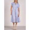 imagechouyatou Womens Casual Striped Button Down Shirt Dress Cuffed Sleeve Swing Flowy Midi Long Tunic Dress with BeltBlue