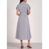 imagechouyatou Womens Casual Striped Button Down Shirt Dress Cuffed Sleeve Swing Flowy Midi Long Tunic Dress with BeltGrey