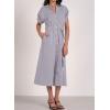 imagechouyatou Womens Casual Striped Button Down Shirt Dress Cuffed Sleeve Swing Flowy Midi Long Tunic Dress with BeltGrey