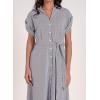 imagechouyatou Womens Casual Striped Button Down Shirt Dress Cuffed Sleeve Swing Flowy Midi Long Tunic Dress with BeltGrey