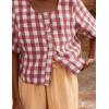 imagechouyatou Womens Gingham Button Down Shirt Cotton Shirt Plaid Blouses Short Sleeve Summer Tunic TopsPink