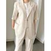 imagechouyatou Womens Summer Office Cotton Linen Blazer Short Sleeve Open Front Notch Lapel Elegant Jacket TopApricot
