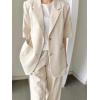 imagechouyatou Womens Summer Office Cotton Linen Blazer Short Sleeve Open Front Notch Lapel Elegant Jacket TopApricot