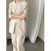 imagechouyatou Womens Summer Office Cotton Linen Blazer Short Sleeve Open Front Notch Lapel Elegant Jacket TopApricot