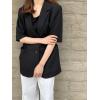imagechouyatou Womens Summer Office Cotton Linen Blazer Short Sleeve Open Front Notch Lapel Elegant Jacket TopBlack