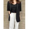 imagechouyatou Womens Summer Office Cotton Linen Blazer Short Sleeve Open Front Notch Lapel Elegant Jacket TopBlack