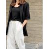 imagechouyatou Womens Summer Office Cotton Linen Blazer Short Sleeve Open Front Notch Lapel Elegant Jacket TopBlack