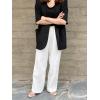 imagechouyatou Womens Summer Office Cotton Linen Blazer Short Sleeve Open Front Notch Lapel Elegant Jacket TopBlack