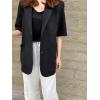 imagechouyatou Womens Summer Office Cotton Linen Blazer Short Sleeve Open Front Notch Lapel Elegant Jacket TopBlack