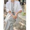 imagechouyatou Womens Summer Office Cotton Linen Blazer Short Sleeve Open Front Notch Lapel Elegant Jacket TopWhite