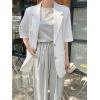 imagechouyatou Womens Summer Office Cotton Linen Blazer Short Sleeve Open Front Notch Lapel Elegant Jacket TopWhite