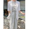 imagechouyatou Womens Summer Office Cotton Linen Blazer Short Sleeve Open Front Notch Lapel Elegant Jacket TopWhite