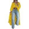 imagechouyatou Womens Boho Embroidery High Low Tunic Shirts Long Sleeve Lace Floral Blouse TopsYellow