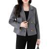 imagechouyatou Womens Business Casual Crop Wool Coat Double Breasted Dressy Short Blazer Jacket Pea CoatGrey