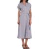 imagechouyatou Womens Casual Striped Button Down Shirt Dress Cuffed Sleeve Swing Flowy Midi Long Tunic Dress with BeltGrey
