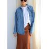 imagechouyatou Womens Boyfriend Button Down Denim Jacke Shacket Loose Casual Lightweight Jean Shirt JacketBlue