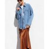 imagechouyatou Womens Boyfriend Button Down Denim Jacke Shacket Loose Casual Lightweight Jean Shirt JacketBlue