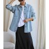 imagechouyatou Womens Boyfriend Button Down Denim Jacke Shacket Loose Casual Lightweight Jean Shirt JacketLight Blue
